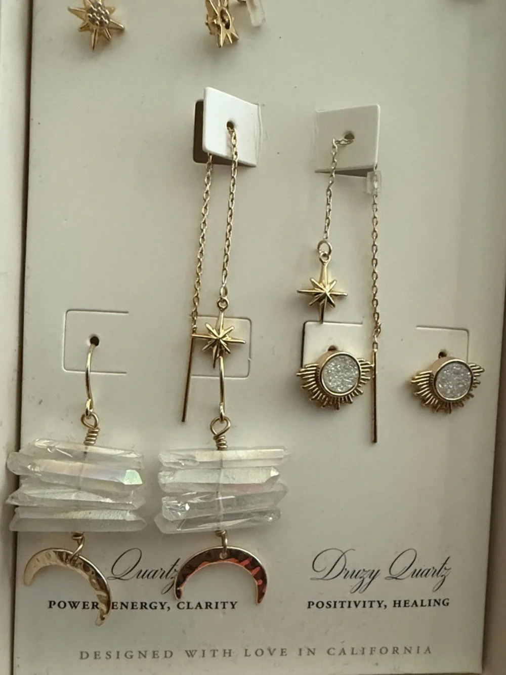 NIB Luna Norte Goldtone Star and Quartz Earring Set of 5 pair - Picture 5 of 8